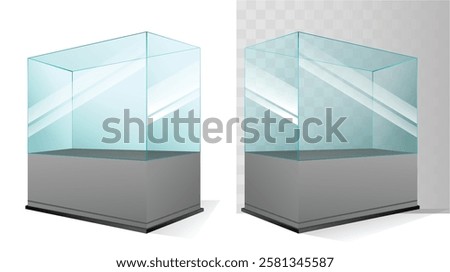 Set of Glass Display Cases with Different Heights and Shelves illustration isolated.