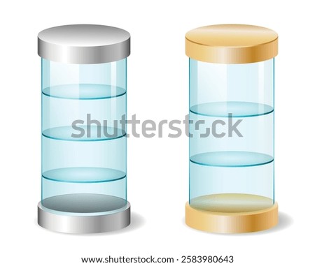 Set of Glass Display Cases with Different Heights and Shelves illustration isolated.  