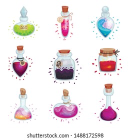 Set Glass Flasks Potions Vector Illustration Stock Vector (Royalty Free ...