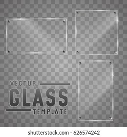 Set glass frame on transparent background. Vector illustration.