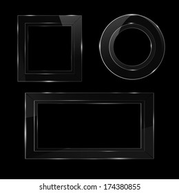 set of glass frames on black background, vector illustration