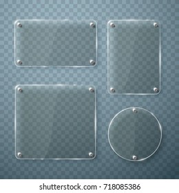 Set of glass frames on transparent background. Vector illustration