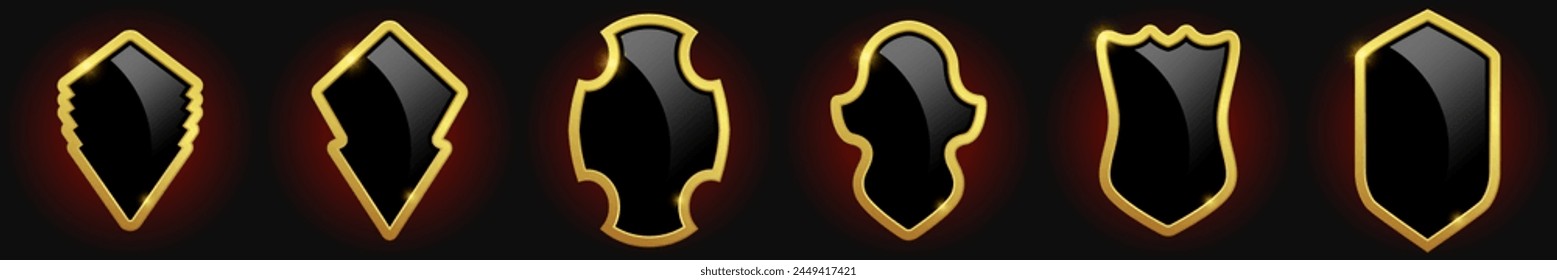 Juego de escudo brillante de vidrio. Ilustración vectorial.