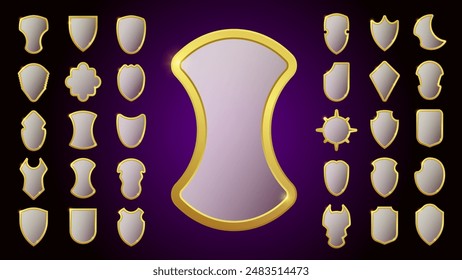 Set of glass glossy shield. Vector illustration.