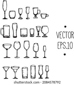 set of glass goblets sketch 