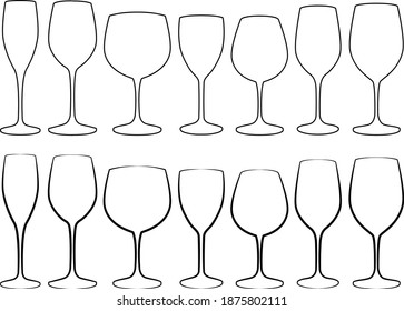 Goblets de vidrio para vino y bebidas. Aislado sobre fondo blanco. Ilustración vectorial.