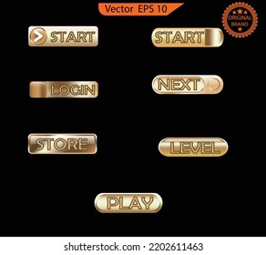 Set of glass gold buttons and sliders, Game UI, game interface, web icons of different forms. Gradient mesh. Button set color gold glossy.