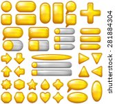 Set of Glass Gold and Silver Buttons and Sliders, Computer Icons of Different Forms for Web Design on White Background. Eps10, Contains Transparencies. Vector