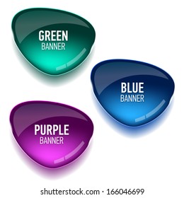 Set of glass green, blue and purple banners for your design. Vector illustration.