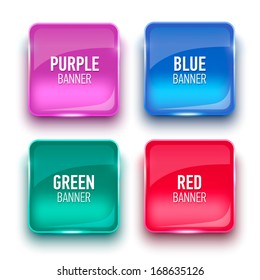 Set of glass green, blue, red and purple banners