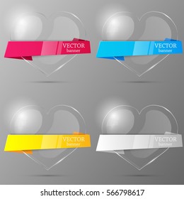 Set of glass hearts. Design template. Vector illustration