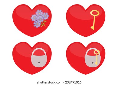 Set of glass hearts. The vector illustration.