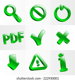set glass icons button stop optical search info