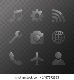 Set of glass icons vector design. Transparent icons collection