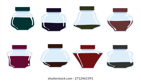 set of glass inkwell vector illustration