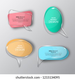 Set of the glass isolated banners. Abstract color transparent templates for design. Forms of speech bubbles with the place for the text. Vector illustration.