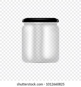Set of Glass Jars for canning and preserving. Vector Illustration isolated on transparent background.Empty transparent glass jar with screw cap. Round Shape Glass Canister. Eps 10.?