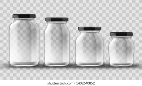 Set Of Glass Jars For Canning And Preserving On Transparent Background. EPS10 Vector