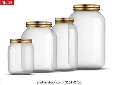 Set Of Glass Jars For Canning And Preserving. With Cover And Without Lid.