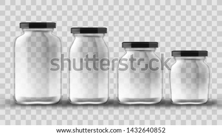 Set Of Glass Jars For Canning And Preserving On Transparent Background. EPS10 Vector