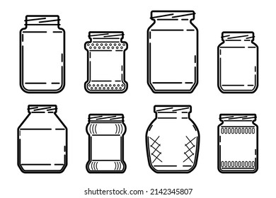 set glass jars contour drawing isolated white background