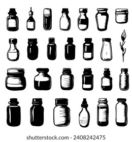 set glass jars contour drawing isolated white background