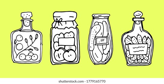 A set of glass jars with jam. Vector illustration.