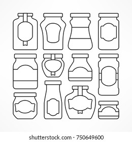 Set Of Glass Jars With Labels For Canning And Preserving Isolated On White. Vector Illustration 