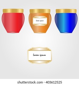 a set of glass jars on a gray background