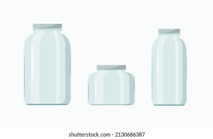 Un conjunto de jarras de cristal sobre un fondo blanco. Diseño de caricaturas. Ilustración vectorial.
