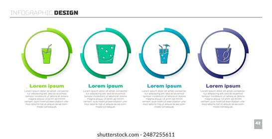 Set Glass of juice, rum, Cocktail and Bloody Mary. Business infographic template. Vector