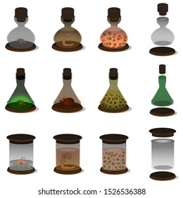 a set of glass laboratory containers for storing experimental samples. Vector illustration. Isolate on a white background.