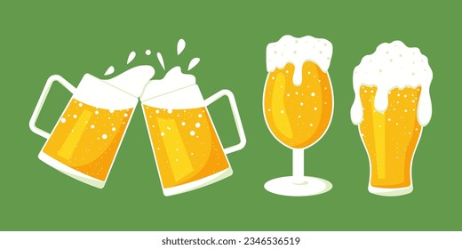 Set of Glass Lager beer icon. Vector beer. Glass of foaming beer isolated on background. Vector illustration