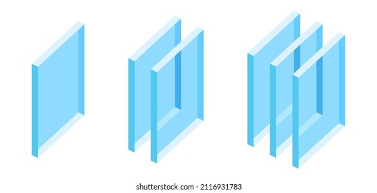 Set of glass layers types double glazed windows.