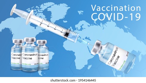 A set of glass medical ampoules or vials with a vaccine or medicine for treatment. Brown ampoules set .Bottles or transparent capsules with aluminum and plastic caps. Realistic 3d vector