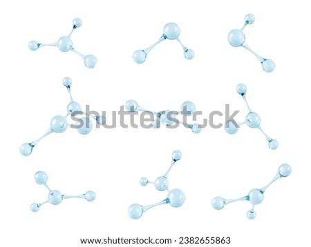 Set of glass molecule model. 3D abstract molecular structures isolated on white background. Vector 3d illustration