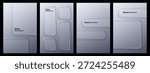 Set of glass morphism elements with frosted rectangle panels. Modern liquid glass style mockups. Abstract background for user interface design.