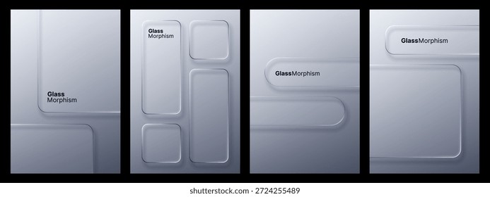 Conjunto de Elementos de morfismo de vidrio con paneles rectangulares esmerilados. Maquetas modernas de estilo de vidrio líquido. Fondo Abstractas para el diseño de la interfaz de usuario.