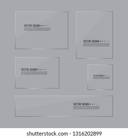 Set of glass panels. Vector transparent  glossy banner on grey background.