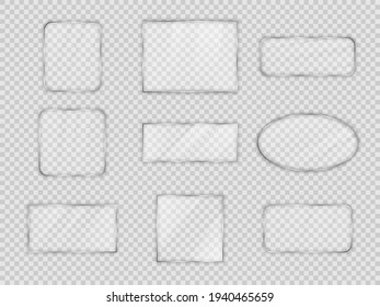 Set of glass plates in differents geometric forms on transparent background. Vector illustration.