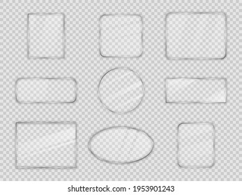Set of glass plates in differents geometric forms on transparent background. Vector illustration.