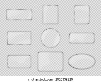 Set of glass plates in differents geometric forms on transparent background. Vector illustration