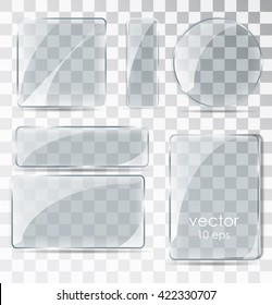 A set of glass plates. Flat glass with glare. Glass frame isolated on a transparent background. Vector illustration