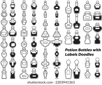 Set of Glass Potion Bottles Doodle Vector Pack