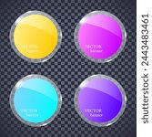 A set of glass round colored banners for your design. Vector illustration.
