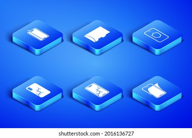 Set Glass screen protector, Mobile with broken, Micro SD memory card and shield icon. Vector