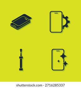 Set Glass screen protector, , Screwdriver and Phone repair service icon. Vector