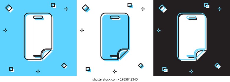 Set Glass screen protector for smartphone icon isolated on blue and white, black background. Protective film for glass. Transparent soft glass for mobile phone.  Vector