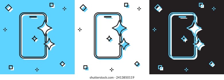 Set Glass screen protector for smartphone icon isolated on blue and white, black background. Protective film for glass. Transparent soft glass for mobile phone.  Vector