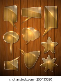 set of glass shapes on a wooden background. Tips. Isolated objects. Vector.